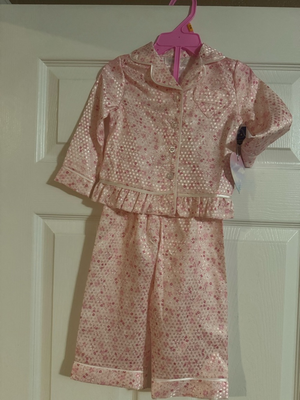 Girls Pink Floral Ruffle-Trim Pajama Set by